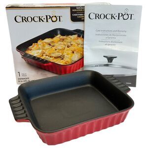 Crock Pot Stoneware Casserole Denhoff 8 inch Square Non Stick Baking Dish Pan